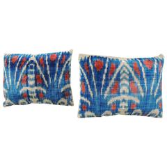 Pair of Indian Petite Indian Silk Velvet Ikat Decorative Pillows