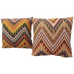 Pair of Graphic Vintage Colorful Tribal Woven Decorative Pillows