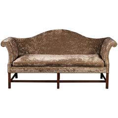 Antique Fine 18th Century Mahogany Camelback Sofa in Modern Fabric