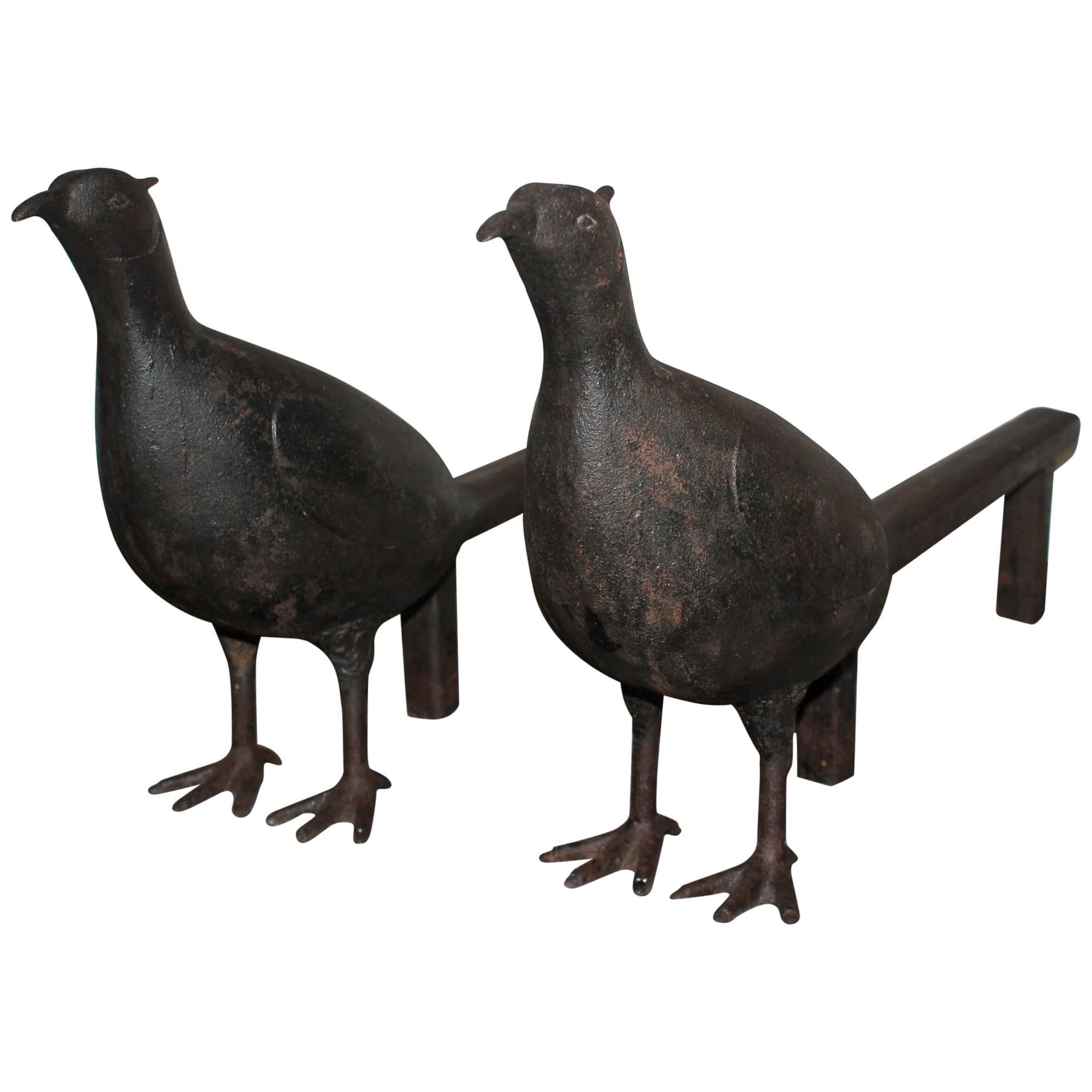 Cast Iron Pheasant Andirons
