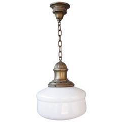 Simple 1920s Brass School House Pendant