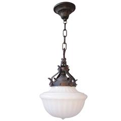 1920s Iron Pendant with Original School House Globe