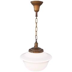 Simple 1920s Brass School House Pendant