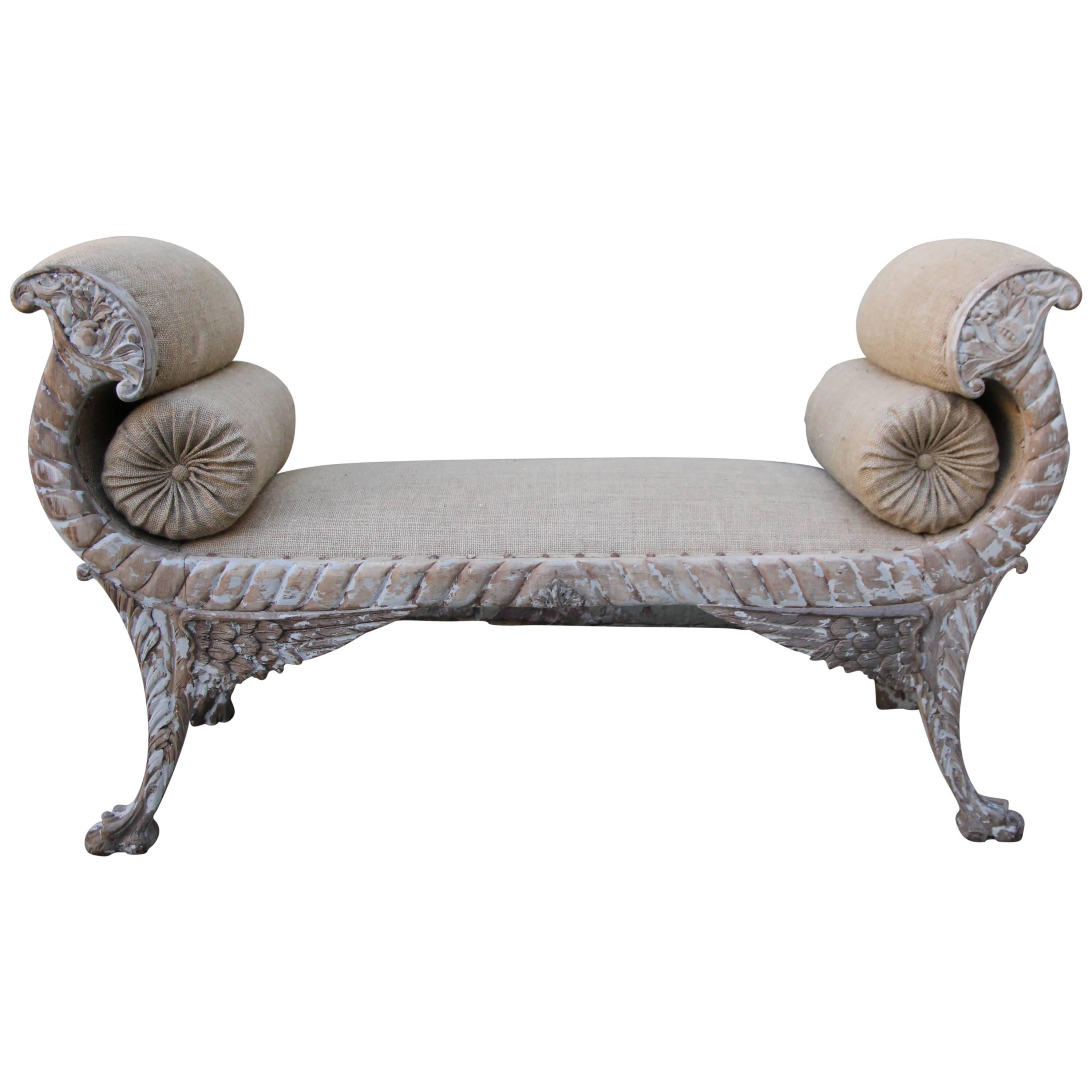 Regency Style Carved Wood Bench w/ Bolsters