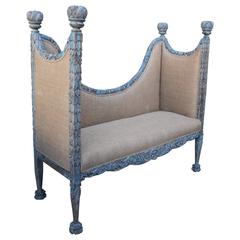 Italian Carved and Painted Swag Back Bench with Finials