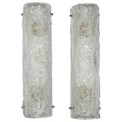 Vintage Pair of Exceptional Murano Ice Glass Sconces by Hillebrand