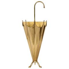 Vintage French Mid-Century Modern Footed Umbrella Stand in Brass