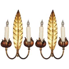 Pair of Early 20th Century Barcelona Tole Leaf Sconces