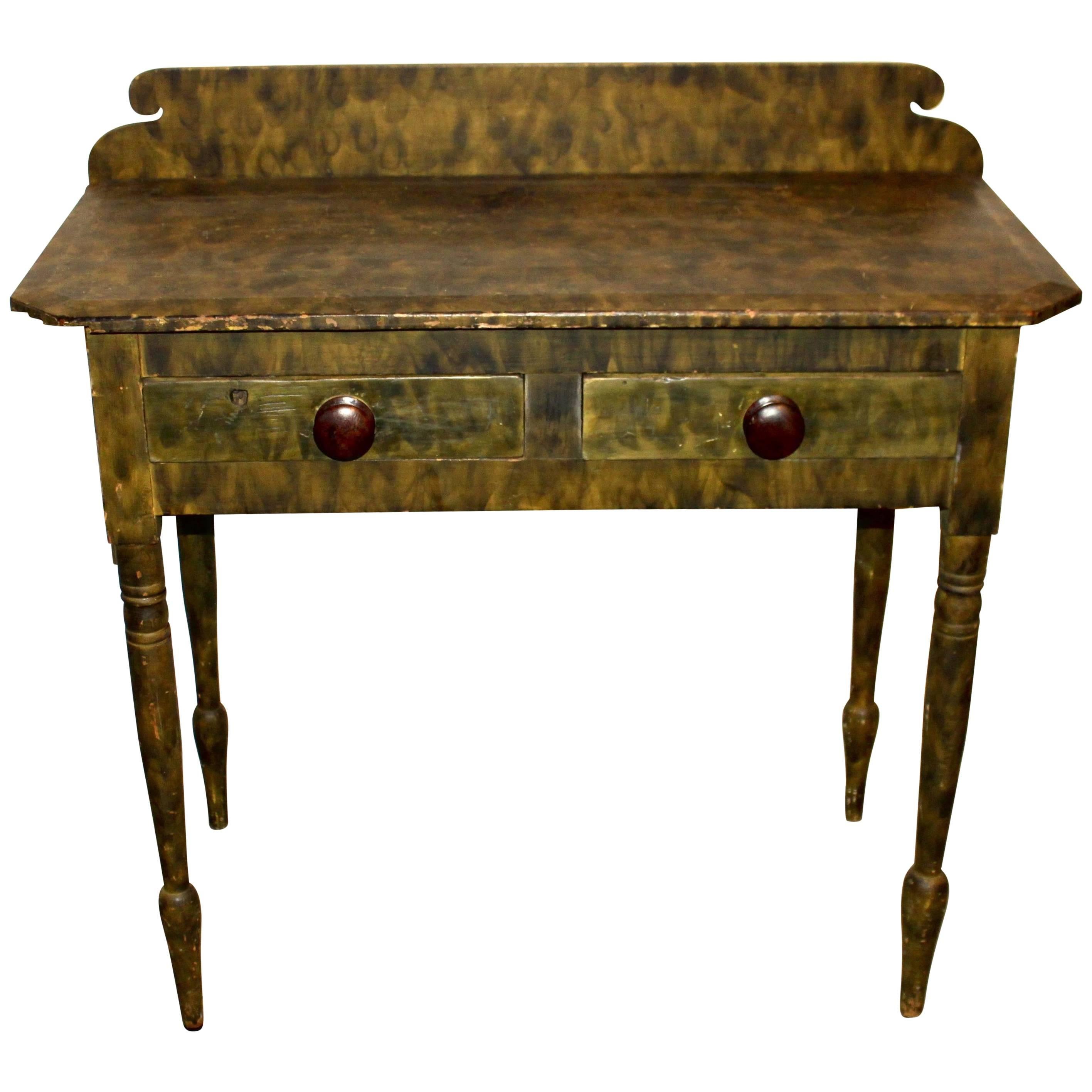 Rare 19th Century Faux Smoked and Grain Painted Dressing Table For Sale