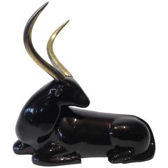 Elegant Brass and Resin Sculpture of a Resting Bull circa 1980's