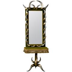 Antique Bull Horn Mirror with Console Table, Austria 1870 