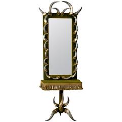 Antique Bull Horn Mirror with Console Table, Austria 1870
