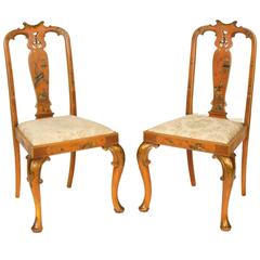 Pair of Coral Chinoiserie Decorated Side Chairs
