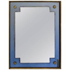 French Verre Eglomise Reverse Painted Gilt Frame Neocassical Mirror, 1940