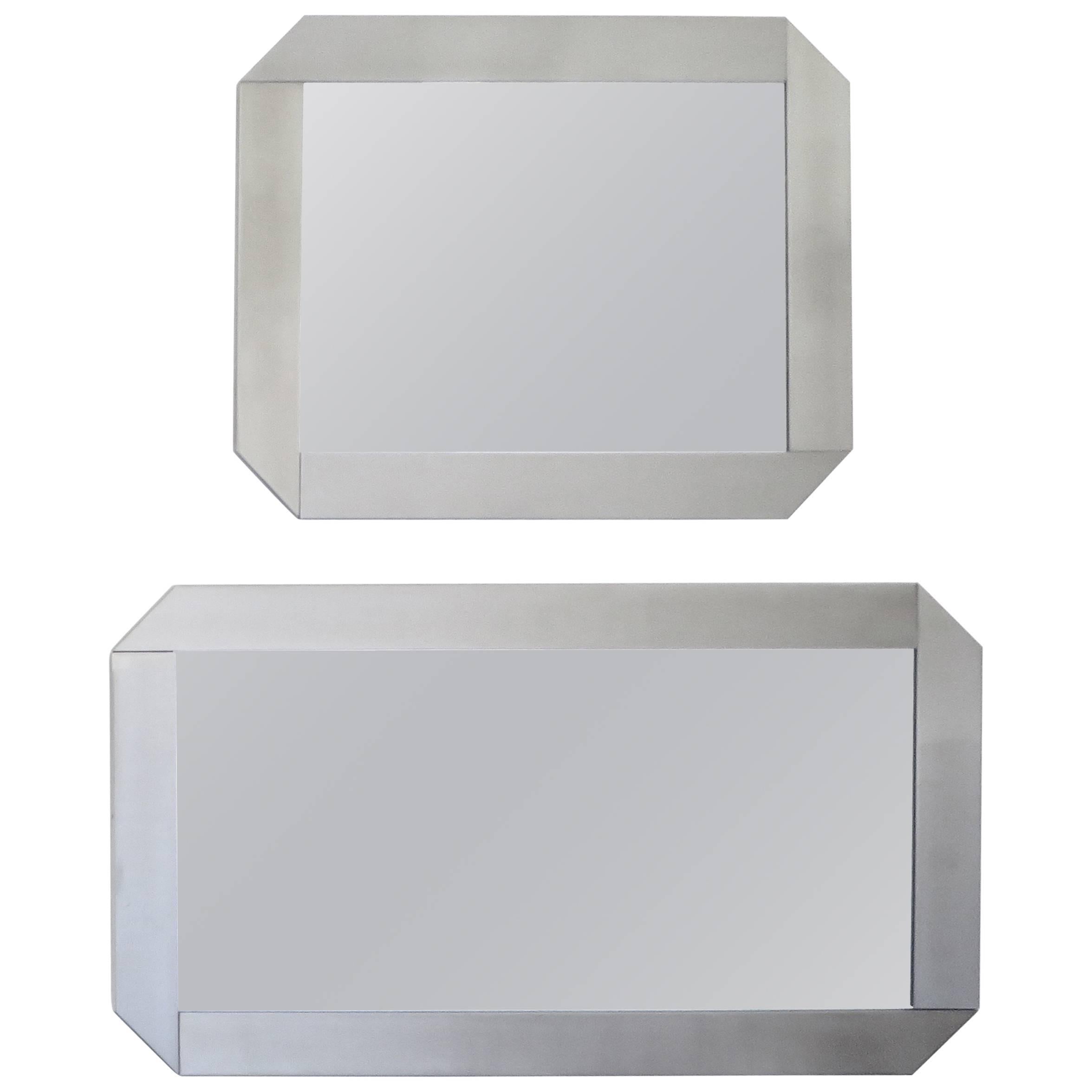 Pair of Brushed Steel Italian Rectangular Mirrors by Valenti