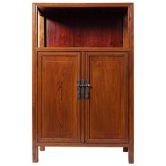 Small Antique Chinese Qing Dynasty Elm Wood Display Cabinet