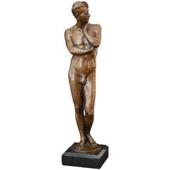 "Contemplation, " Rare Bronze with Male Nude by Anna Ladd, 1924