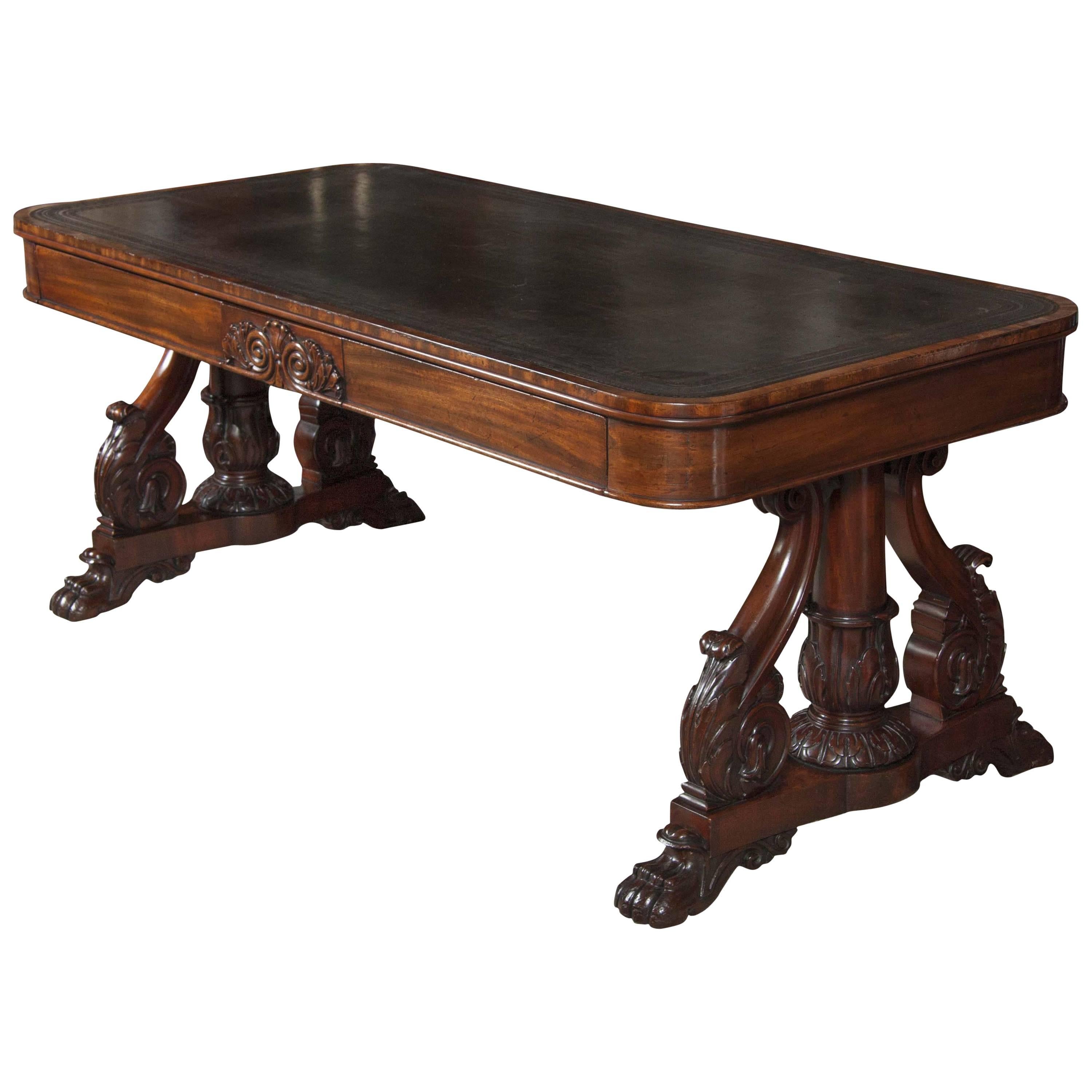 Irish Carved Walnut Library Table