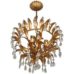 Hollywood Regency or Florentine Style Chandelier Gold with Crystals, Italy, 1950