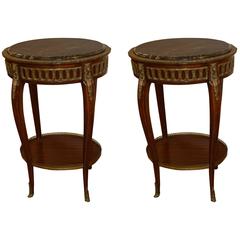 Pair of Transitional style mahogany and bronze side tables Pair of Transitional style mahogany and bronze side tables