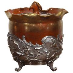 Clement Massier Luster Glaze Tea Caddy with Repousse Silver Mounts