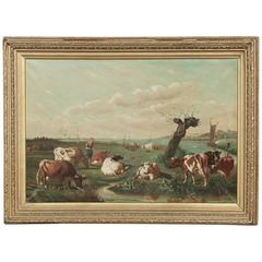 Antique Framed Oil Painting on Canvas by Gommaer Van Campenhout, Dated 1906