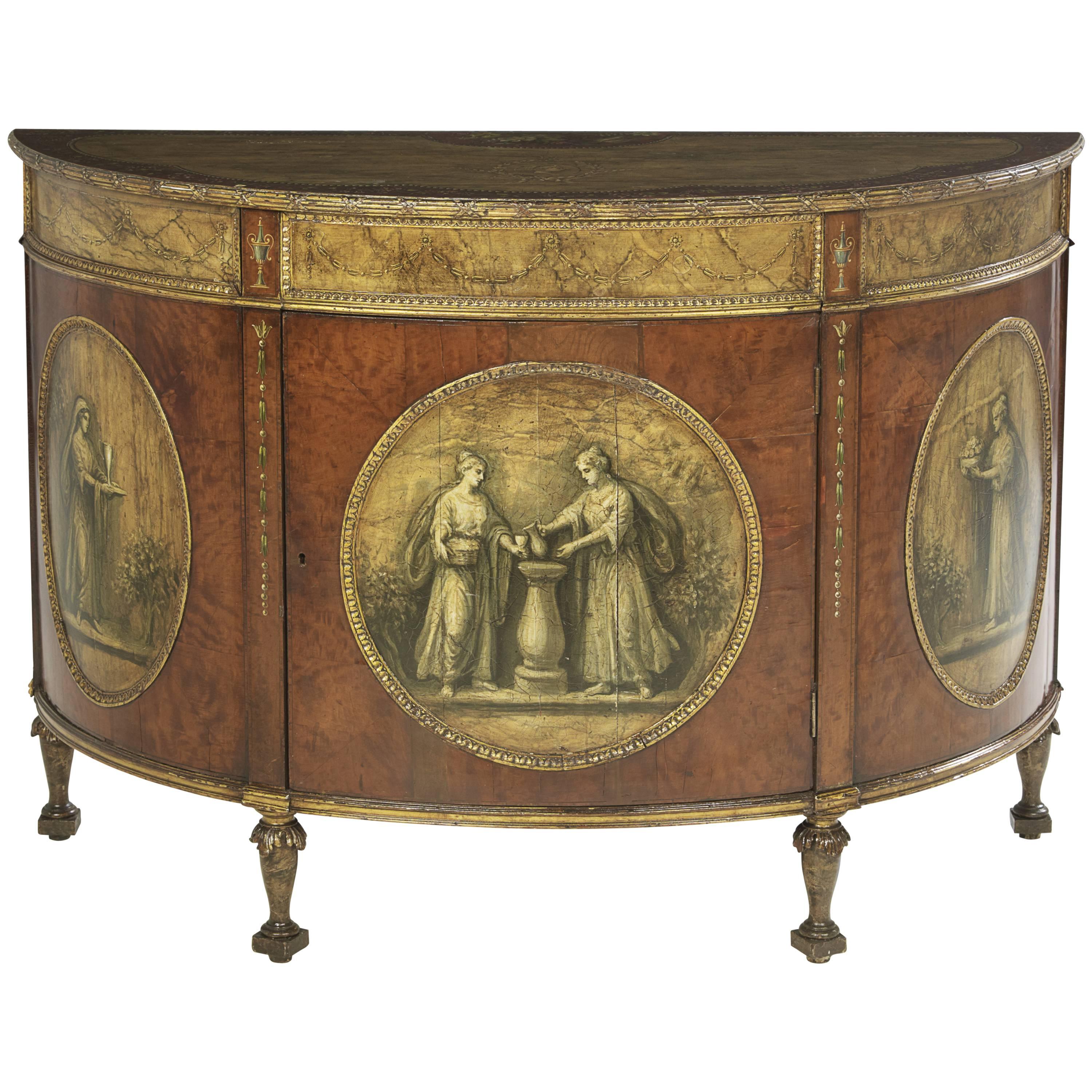  Painted Demilune Commode For Sale