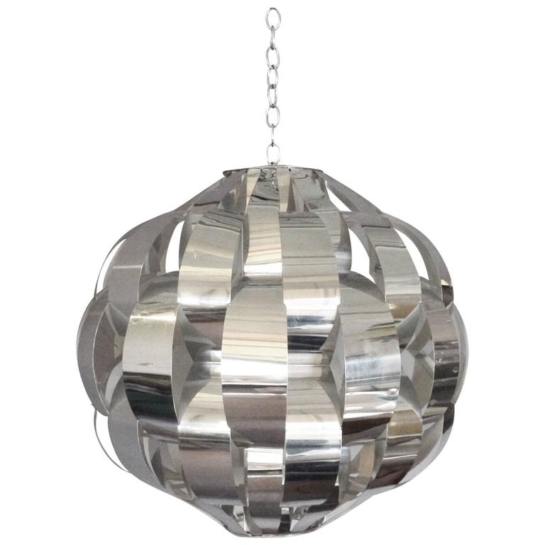 Large Woven Chrome Hanging Pendant Entry Lamp For Sale at 1stdibs