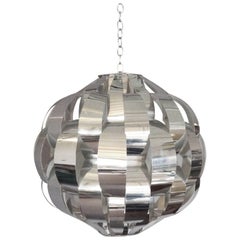 Large Woven Chrome Hanging Pendant Entry Lamp
