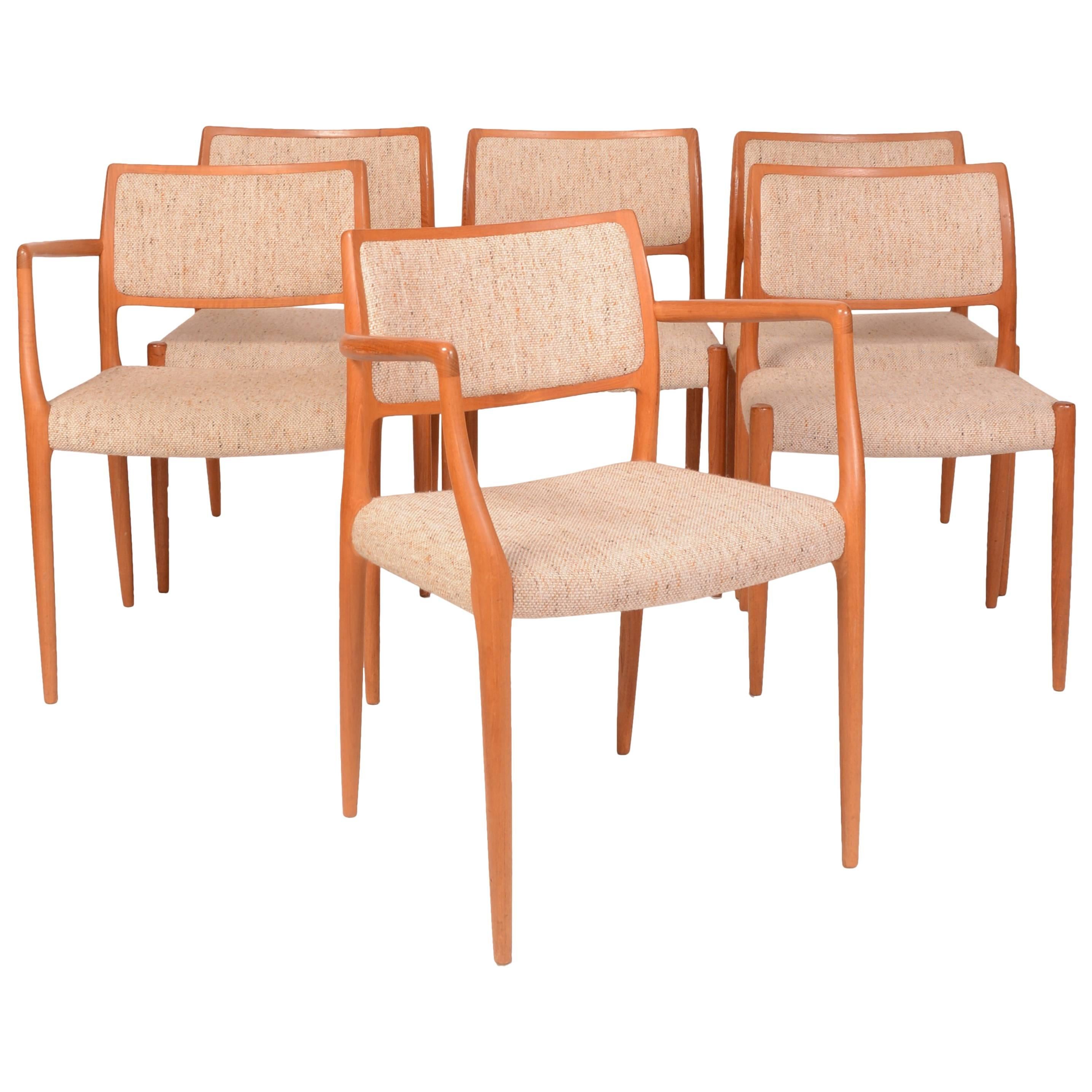 Set of Six J.L. Møller Model 80 Dining Chairs by Niels Otto Møller