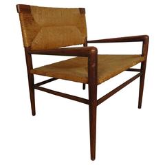 Single Midcentury Chair with Rush Seating by Mel Smilo