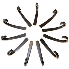 Eleven Austrian Brass Wall Hooks by Hertha Baller in the Carl Auböck Style