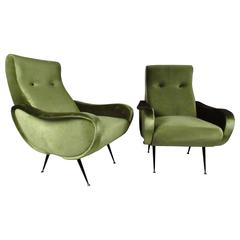 Pair of Mid-Century Italian Lounge Chairs in the Style of Marco Zanuso