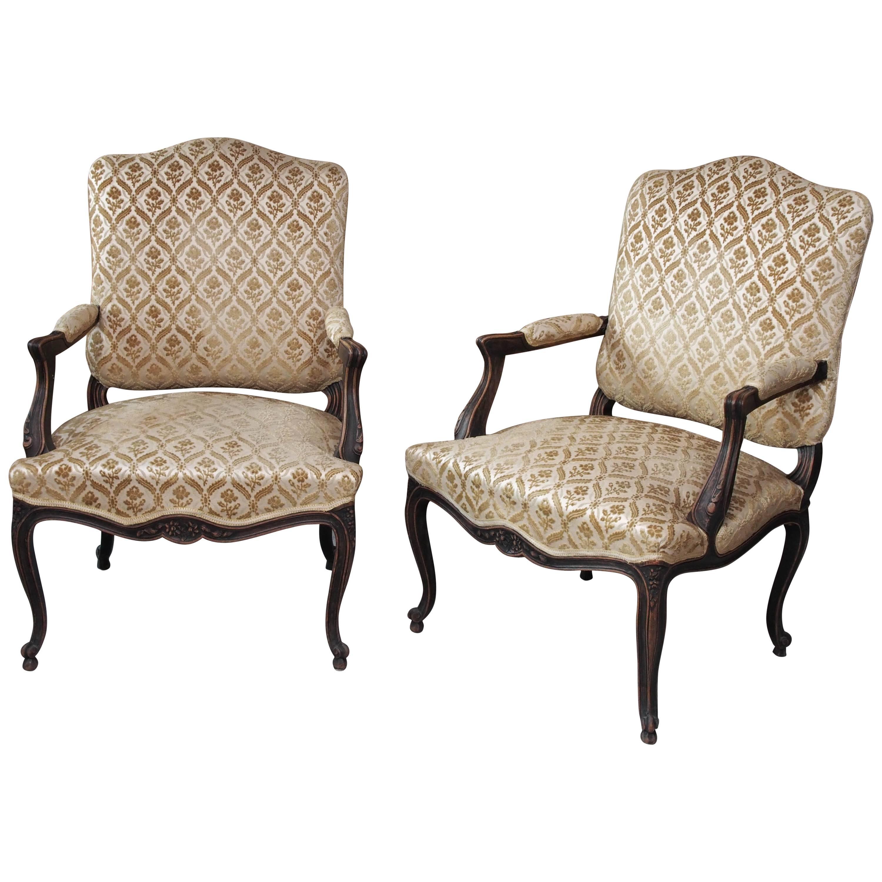 Pair of 19th Century Louis XV Fauteuils For Sale