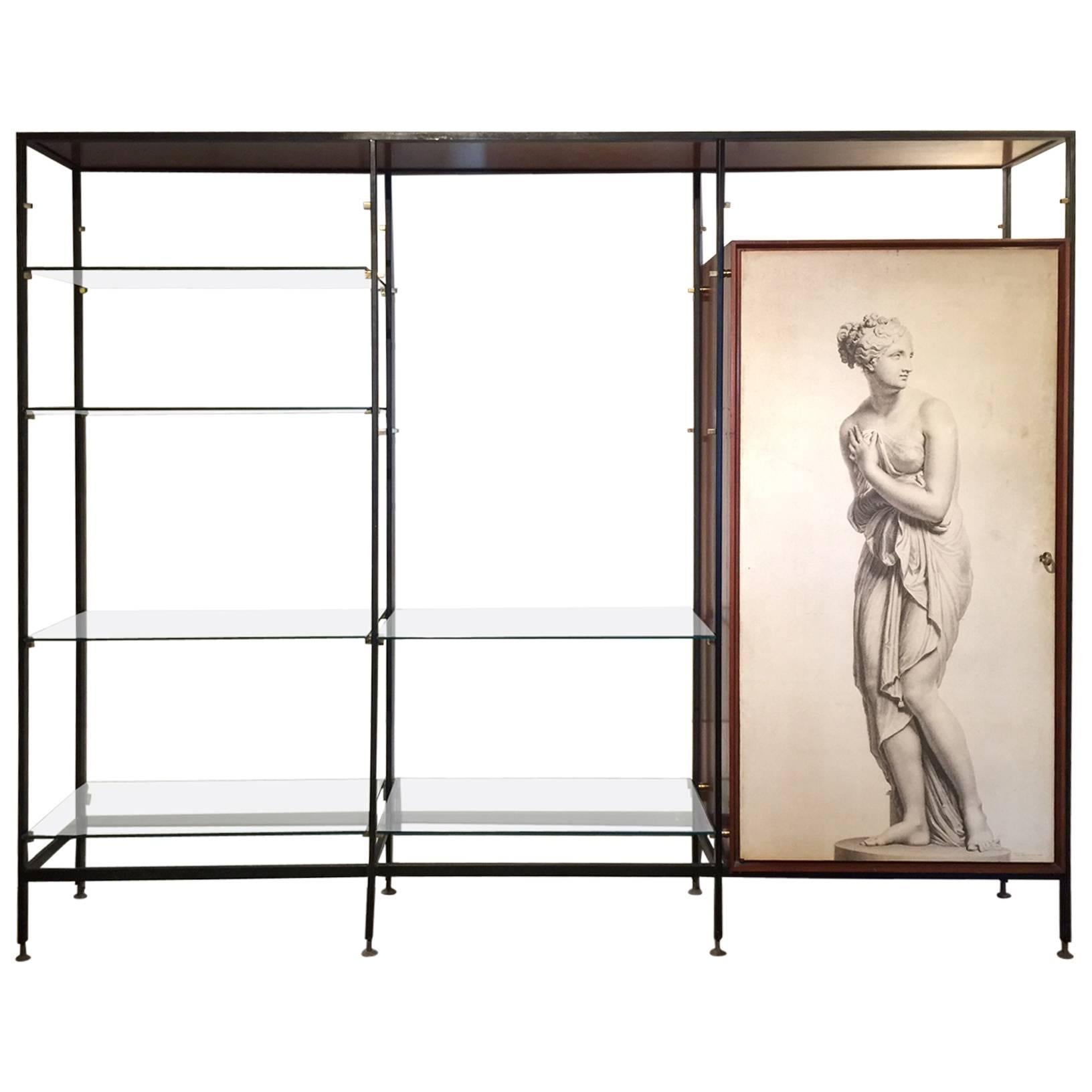 Vintage Italian Three-Section Wall Unit with Hand Painted Art For Sale