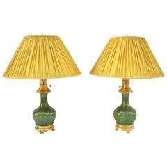 Pair of Celadon Porcelain Lamps, circa 1880