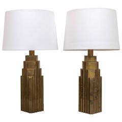 Pair of Architectural Brass Lamps