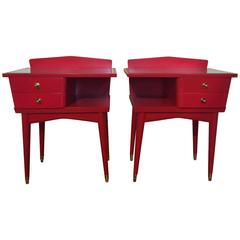 Pair of Italian Art Deco Vermilion Lacquered Side Tables