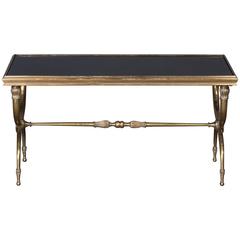 Raymond Subes Brass and Black Glass Cocktail Table