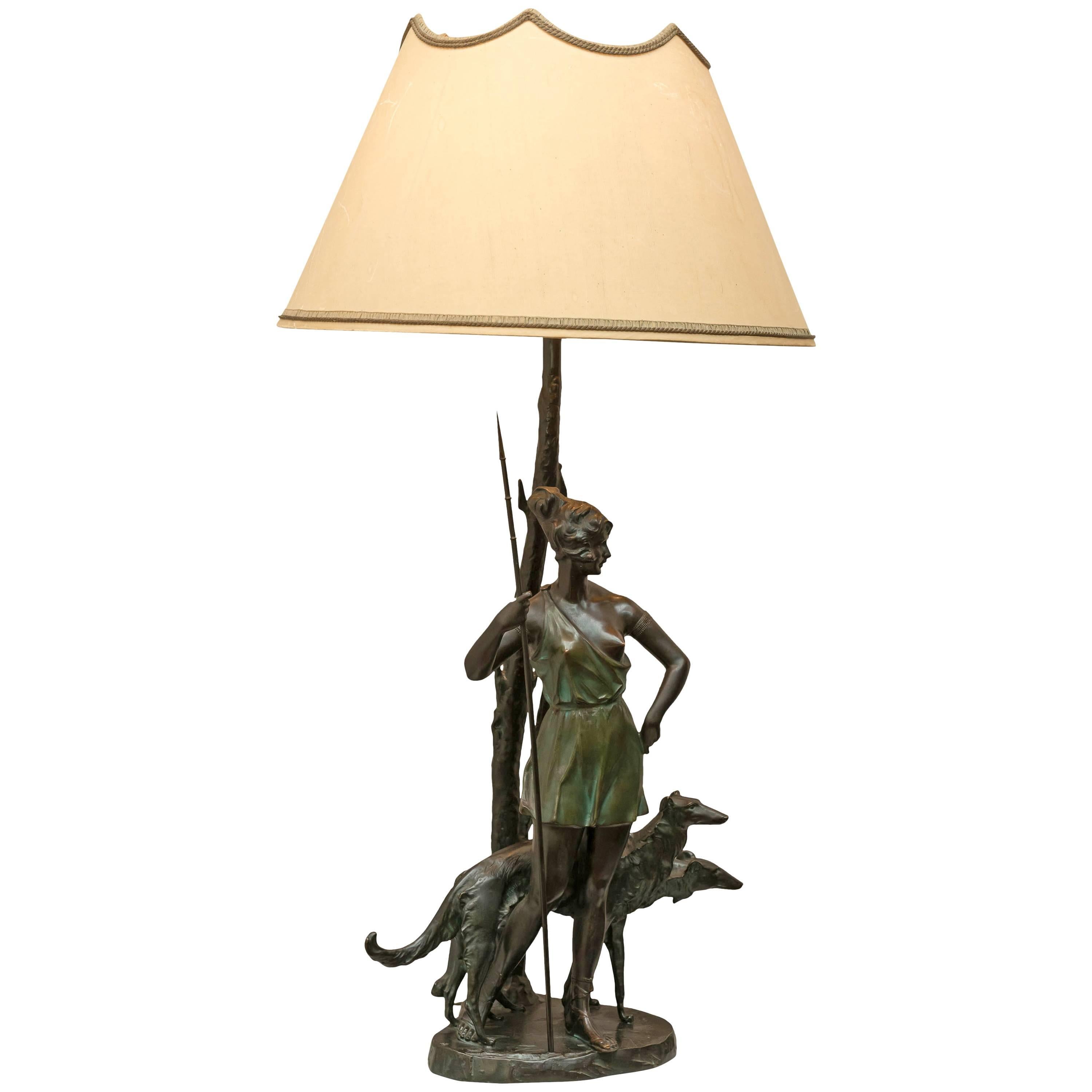 Art Deco Bronze Lamp, Artist Signed Zach ca.1920's