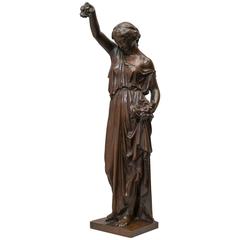 French Neoclassical Bronze Figure of Maiden, Artist Signed