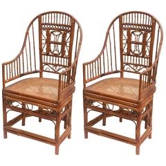 Antique Pair of Lovely High Back Bamboo Arm Chairs