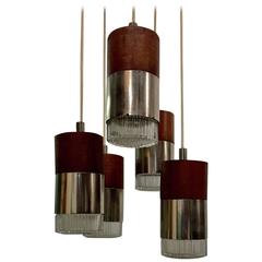 Chrome and Faceted Glass Five-Pendant Light Fixture 5