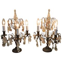Pair of Louis XV Style Bronze and Crystal Candelabra