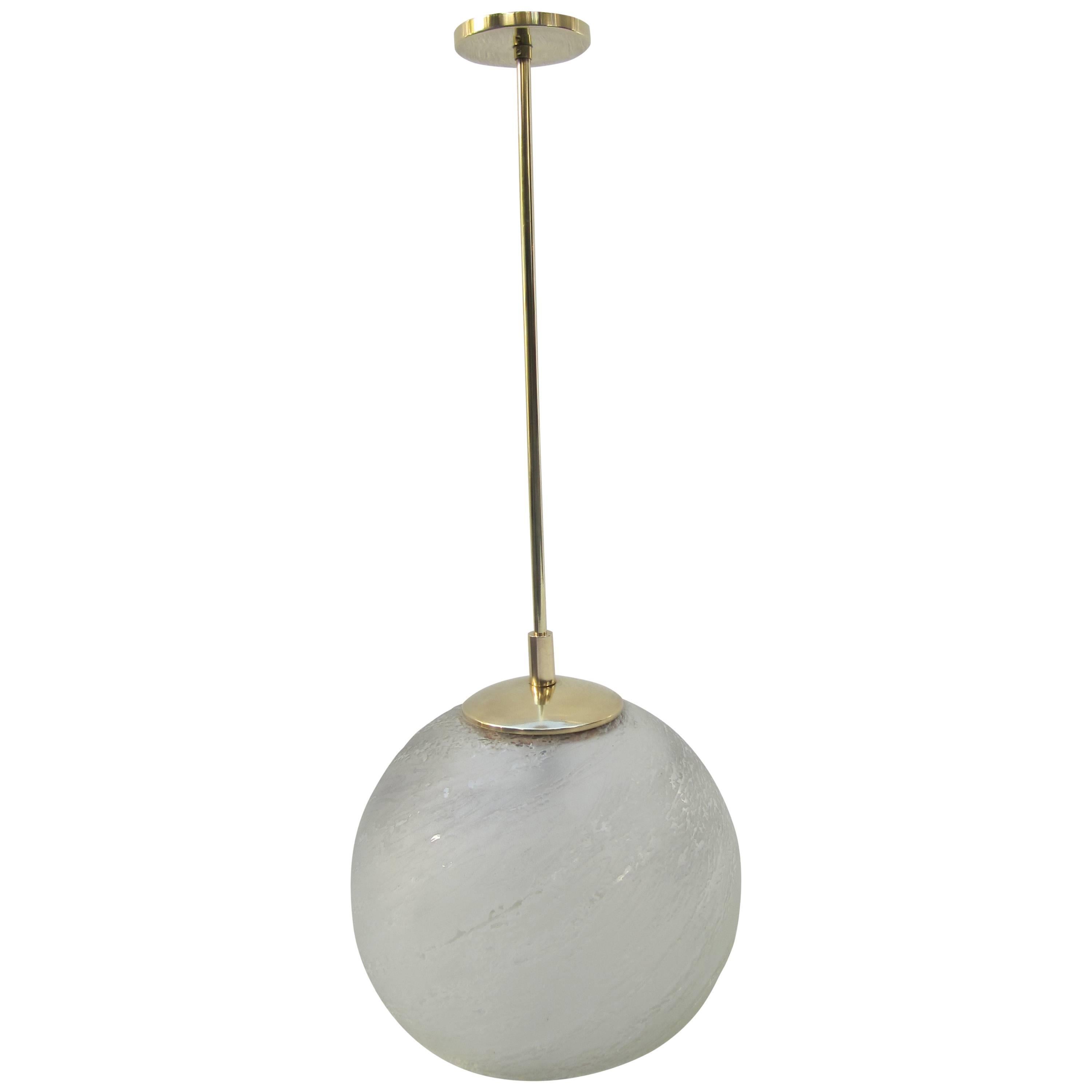 Italian Glass and Brass Pendant Light For Sale