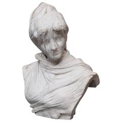 Fantastic Italian Marble Bust of a Lady with Veil over Her Face by F. Vichi