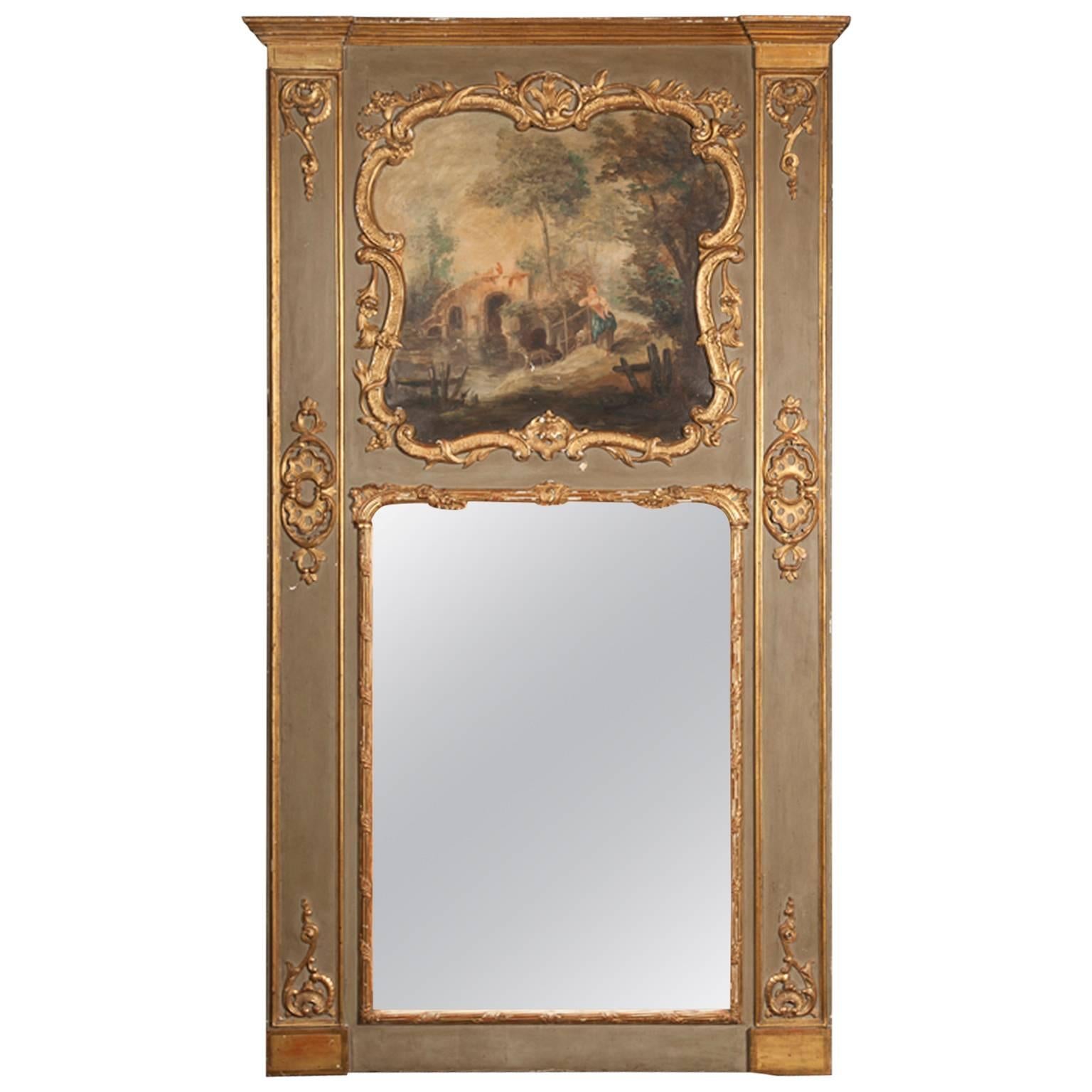 Louis XVI Trumeau with Painting and Carved Gold Leaf, French 19th Century  For Sale