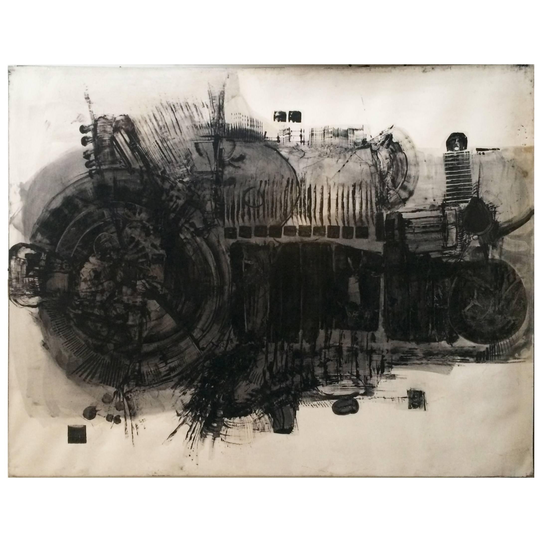Jean-Pierre Vielfaure 1962 Mixed-Media on Heavyweight Paper Stretched on Frame For Sale