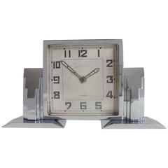 Vintage High End Swiss Art Deco Chrome-Plated Architectural Mechanical 8-Day Desk Clock