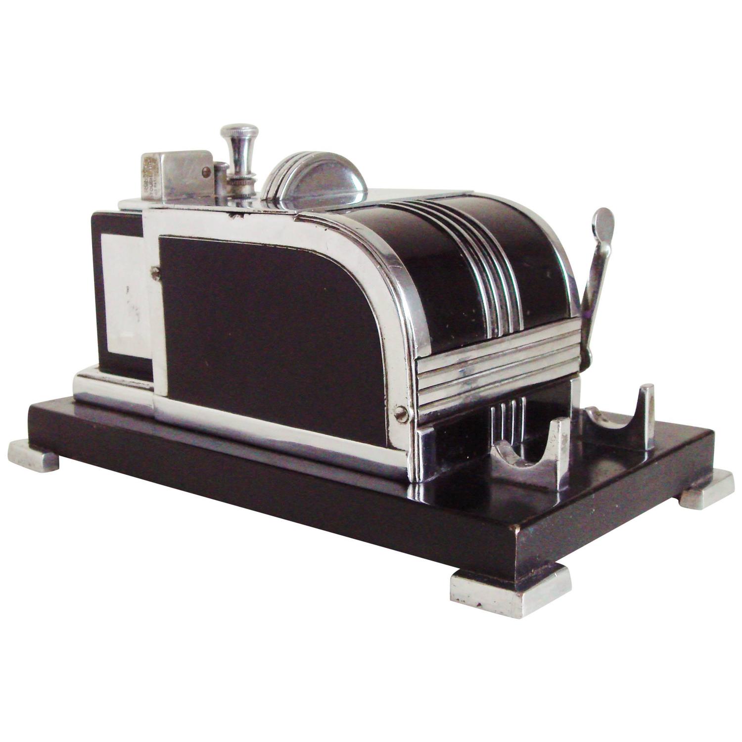 Rare American Chrome and Black Art Deco TouchTip Cigarette Dispenser